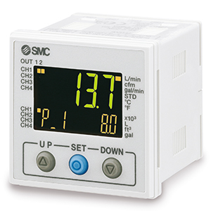 SMC PFG200, Multi-Channel Digital Flow Sensor Monitor, 3 Screen 3 Color, 4 Inputs / 5 Outputs, IP65, IO-Link