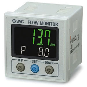 SMC 25A-PF3W3, Digital Flow Monitor, 2-Screen 3-Color, IP65, for 25A-PF3W5 Sensors, Secondary Battery