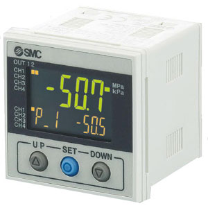 SMC PSE200A, Multi-Channel Digital Pressure Sensor Monitor, 3 Screen 3 Color, 4 Input/5 Outputs, IP65, IO-Link